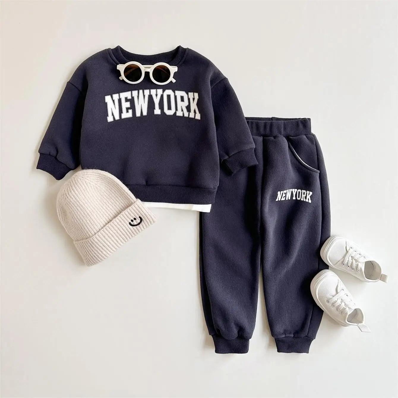 2Pcs Baby Clothing Set Boys Girls NewYork Print Sports Top Pants Suit Sweatshirt Winter Toddler Outfit Thick Newborn Clothes