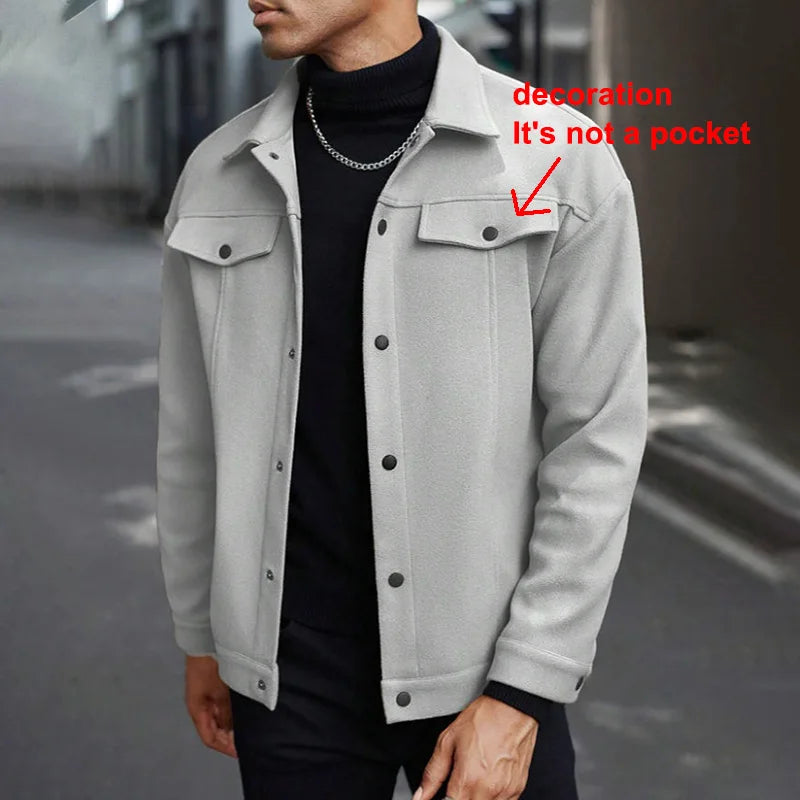 Men's Polyester Brushed Lapel Zipper Jacket – Business Casual Office Coat