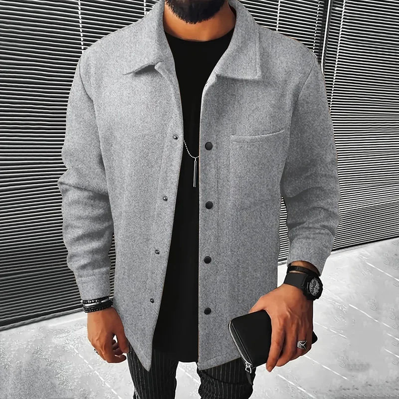 Men's Polyester Brushed Lapel Zipper Jacket – Business Casual Office Coat
