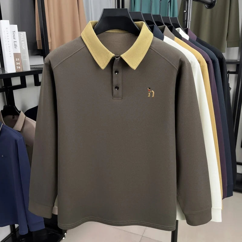 Luxury trend long sleeve men's polo shirt brand high-end cartoon dog embroidery autumn new unique color blocked lapel T-shirt