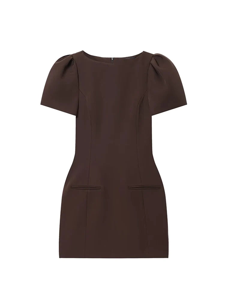 Women's Slim Fit High Waist Bodycon Mini Dress – Short Sleeve Solid Commuter Dress