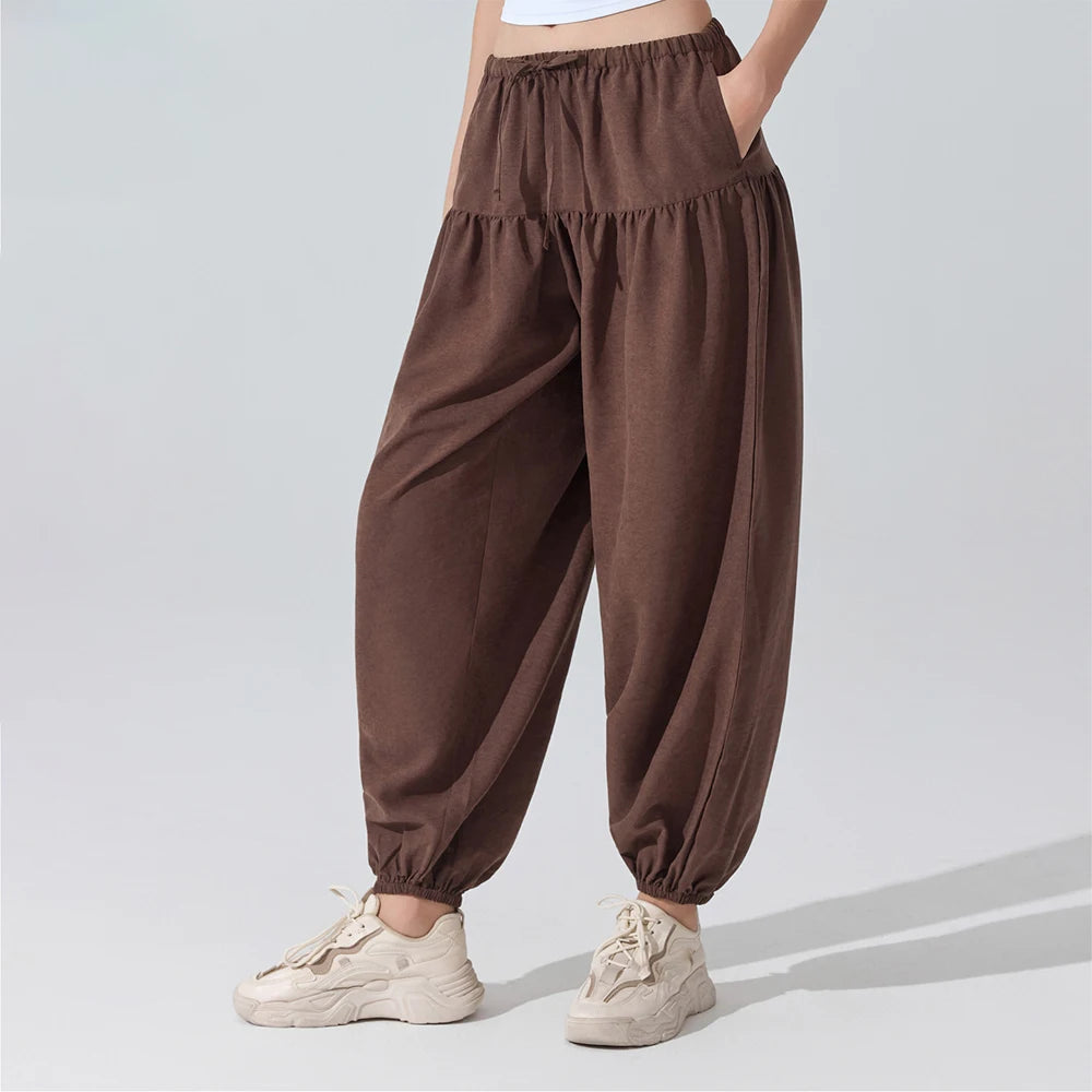 Women's High Waist Drawstring Yoga Boho Harem Pants – Loose Balloon Sweatpants with Pockets