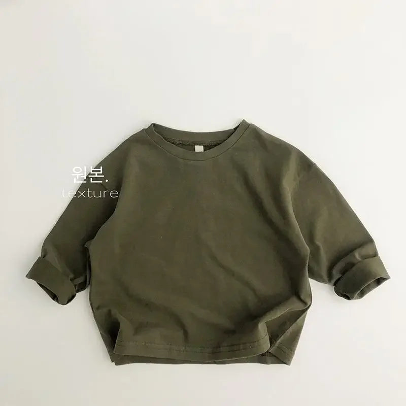 Kids Solid Color Cotton Long Sleeve T-Shirt – Casual Fashion Top
