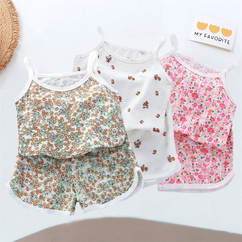 Girls Sleeveless Vest & Shorts Loungewear Set – Thin Cotton Summer 2-Piece