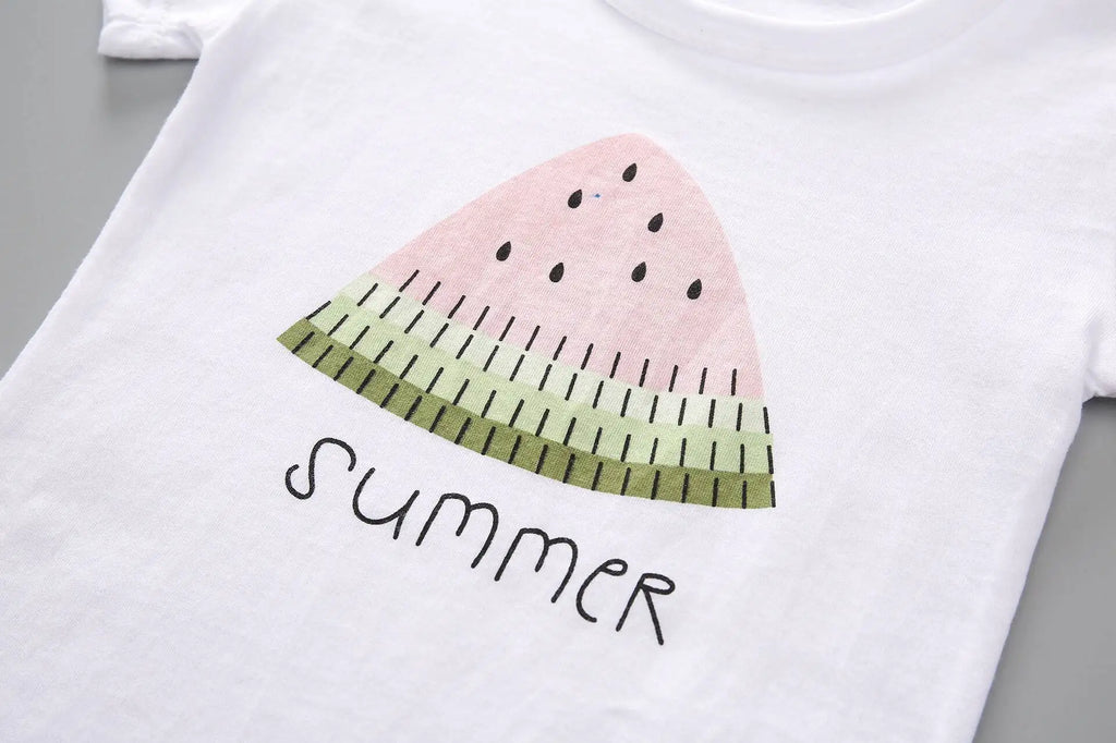 Girls Cartoon Short Sleeve T-Shirt & Shorts Set – Cotton 2-Piece Summer Outfit