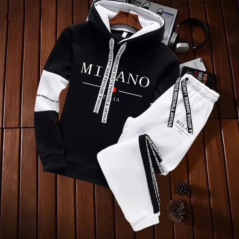 Men's Print Hoodie & Jogging Pants Tracksuit – Casual Autumn Winter Sportswear
