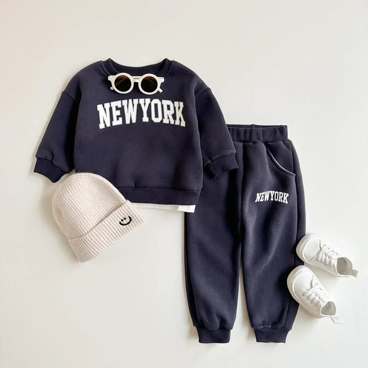 2Pcs Baby Clothing Set Boys Girls NewYork Print Sports Top Pants Suit Sweatshirt Winter Toddler Outfit Thick Newborn Clothes