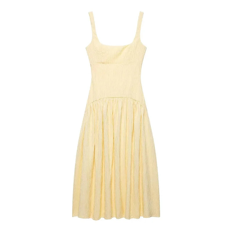 MUJER Pleated Slip Midi Dress Woman Elegant Party Long Dresses for Women Casual Women's Summer Dress Straps Beach Female Dress