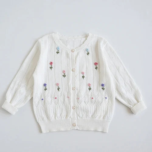 Kids Cartoon Print Knit Cardigan Coat – Casual Long Sleeve Sweater Jacket