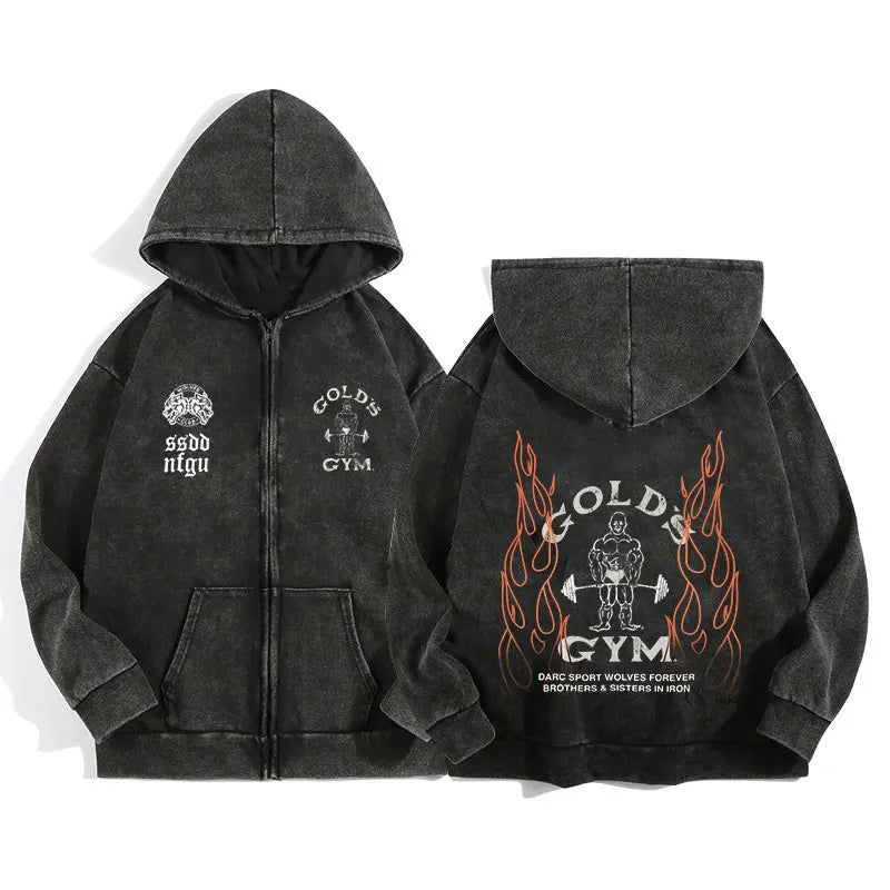 Darc Wolves Gothic Harajuku Zip Hoodie Jacket – Cotton Print Manga Sweatshirt