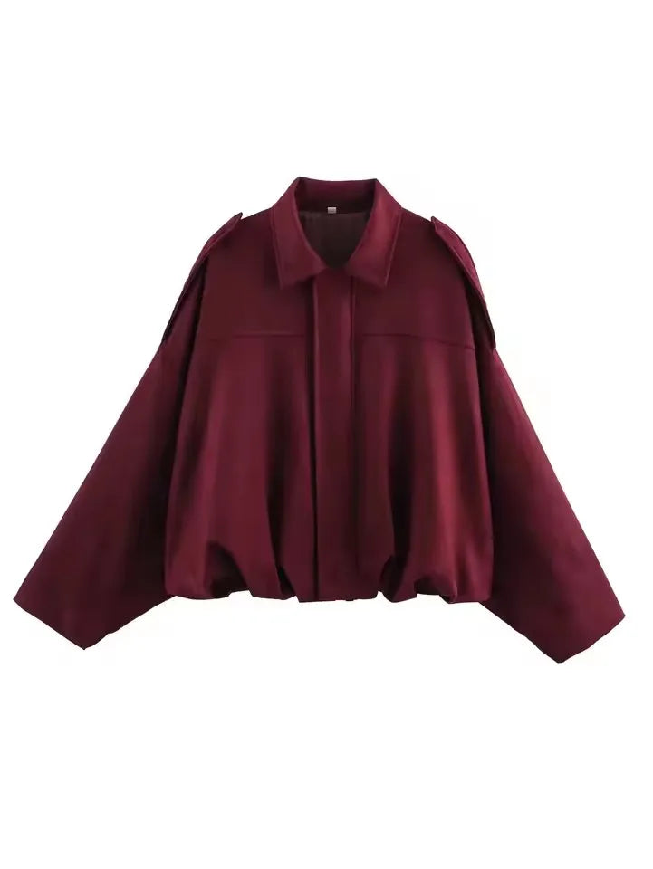 Women's Green Suede Oversize Bomber Jacket – Long Sleeve Zipper Casual Street Coat