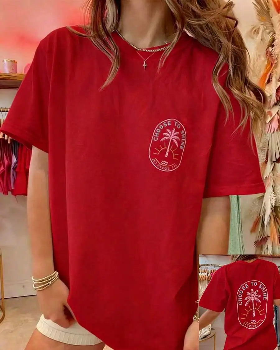 Women's Y2K Coconut Tree Graphic Oversized T-Shirt – Short Sleeve Round Neck Loose Tee