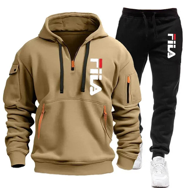 Men's Hooded Pullover & Sports Pants Outdoor Set – Multi-Pocket 2-Piece Tracksuit
