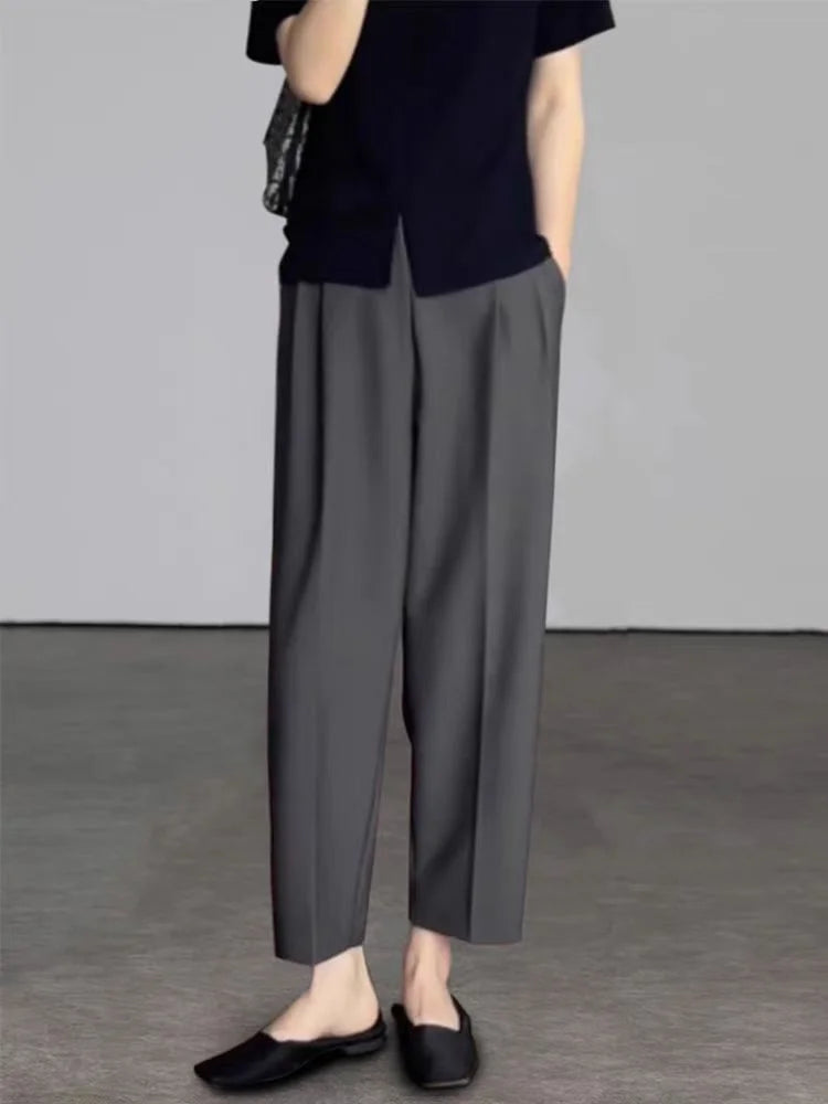 Women's High Waist Harem Pants with Pockets – Elegant Office Ankle Length Trousers