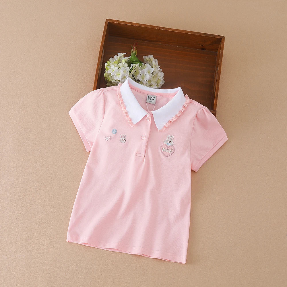 Girls Polo Short Sleeve T-Shirt – Cotton Turn-Down Collar Top Ages 3–12