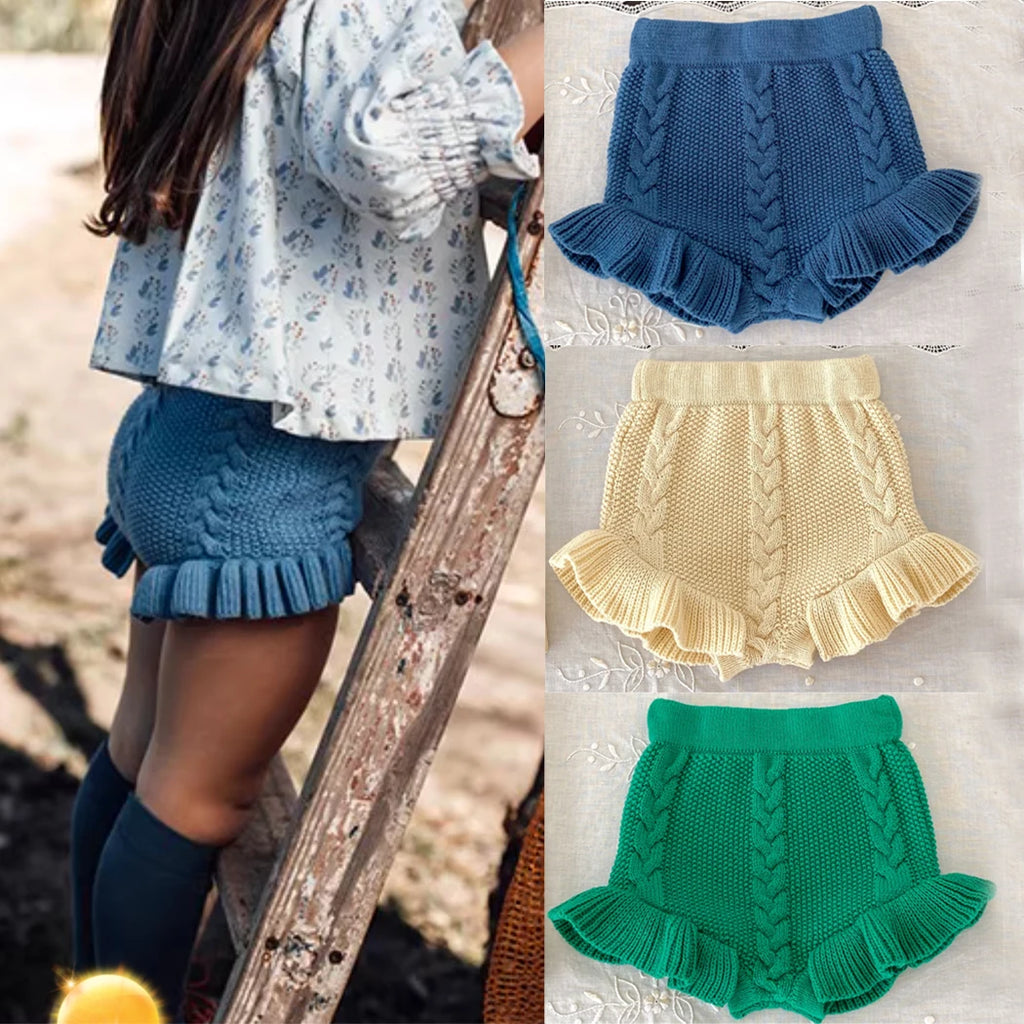 Autumn Baby Girls Knitted Shorts Children Bloomer Toddler Princess PP Shorts Kids Girls Ruffle Edge Lovely Lotus Butt Shorts