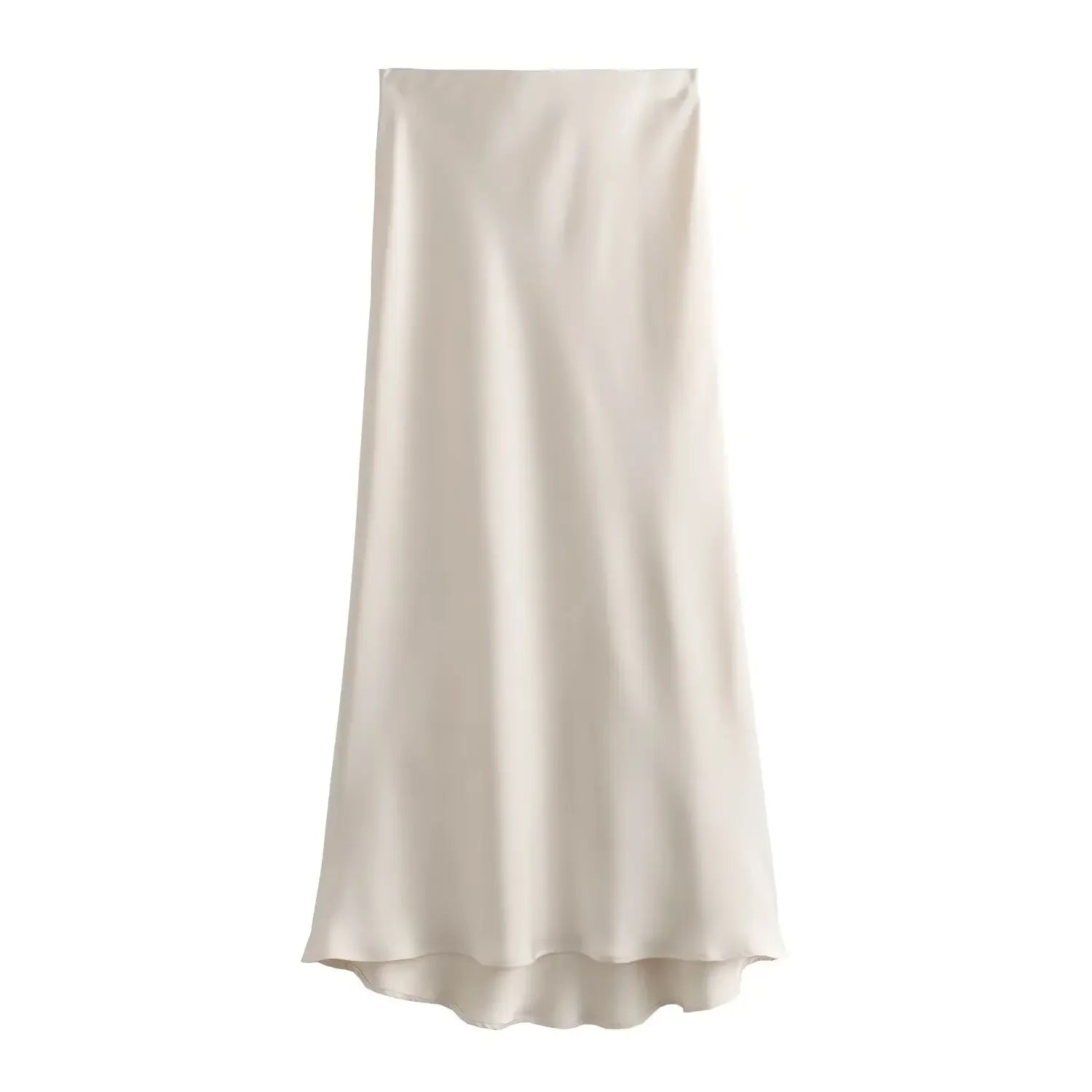 Women's Black Satin High Waist Midi Skirt – Elegant Office Summer Skirt