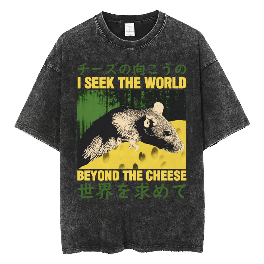 Men's Japanese Frog Retro Washed Oversized T-Shirt – Funny Graphic Streetwear Tee