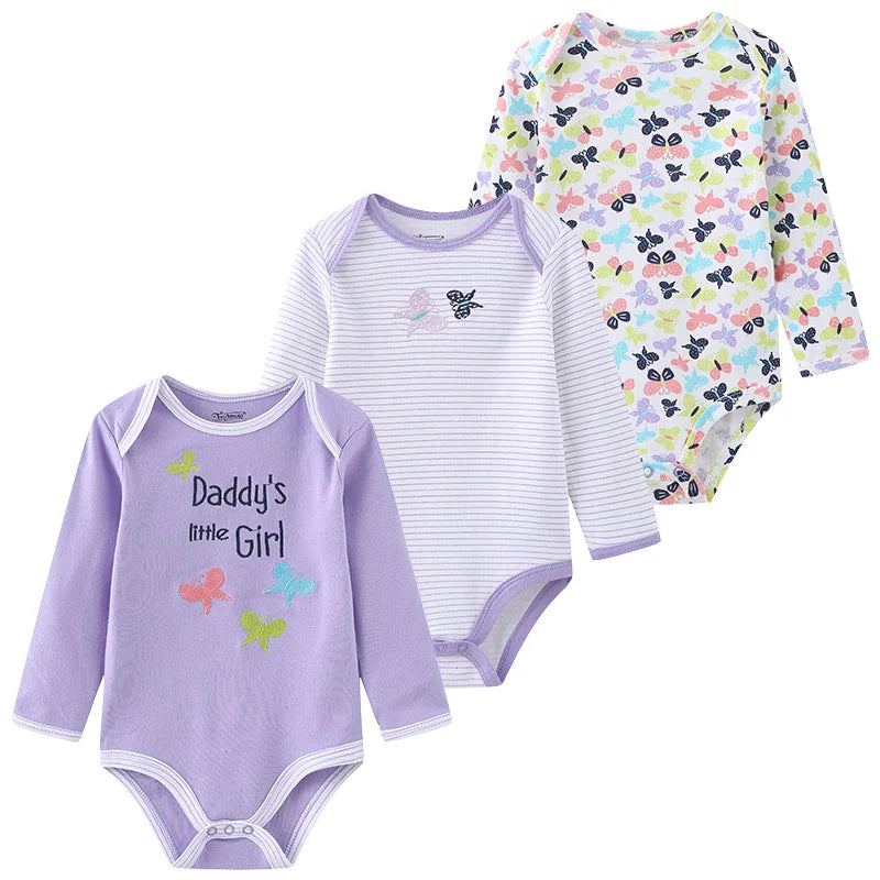 Newborn Cartoon Long Sleeve Bodysuit – 100% Cotton Baby Onesie 3-Pack