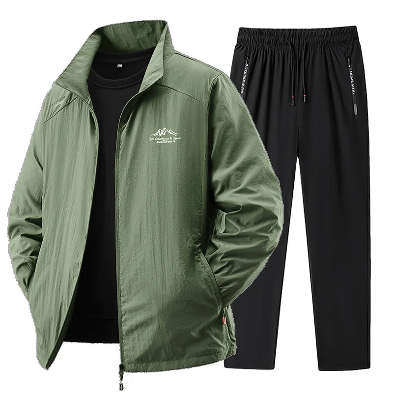 2025 Men's Sportswear Spring Summer Tracksuit 2 Piece Sets Sports Suit Sun Jacket+Pant Running Set Male Gym Exercise Clothing