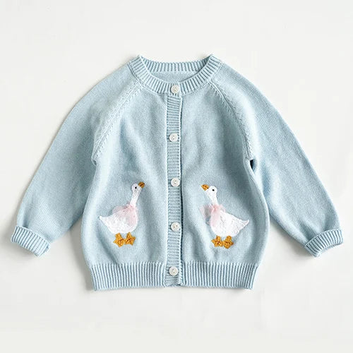 Kids Cartoon Print Knit Cardigan Coat – Casual Long Sleeve Sweater Jacket