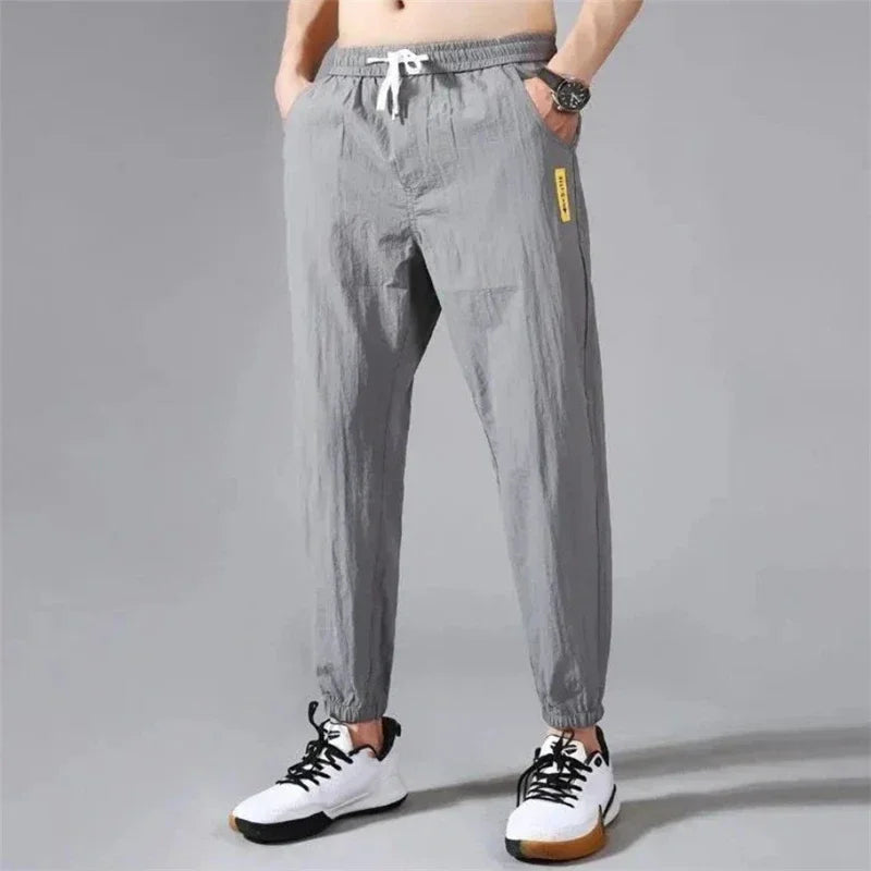 Men Pants Sports Outdoor Casual Trousers Solid Color Elastic Waist Lightweight Comfortable Male Long Pants Plus Size