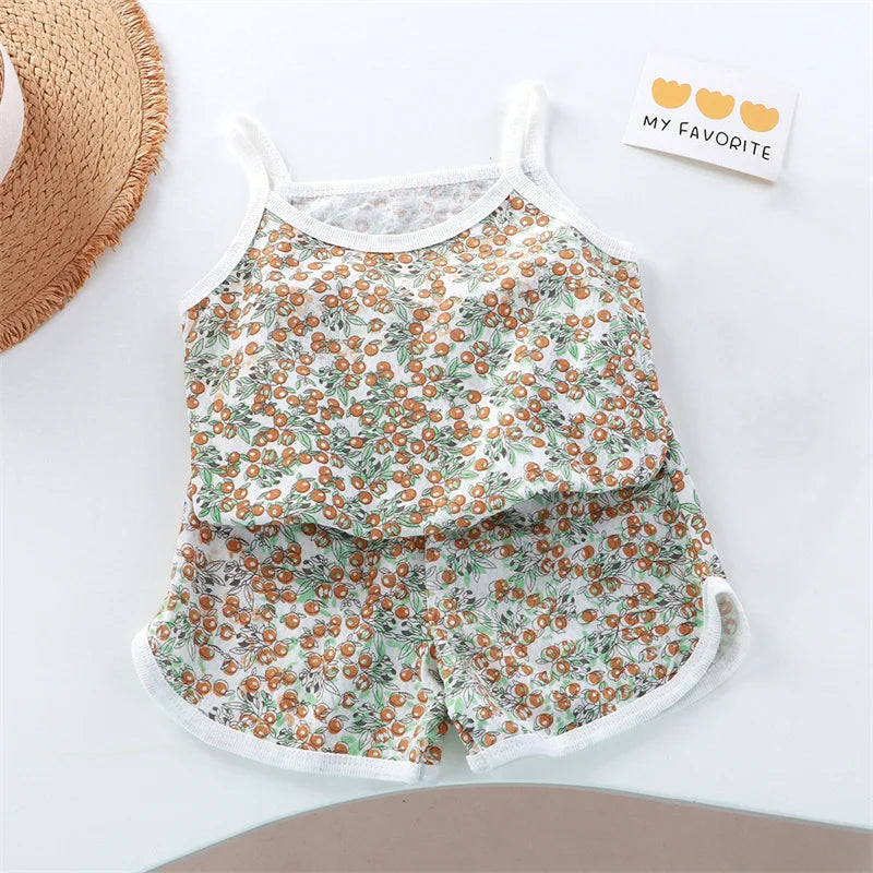 Girls Sleeveless Vest & Shorts Loungewear Set – Thin Cotton Summer 2-Piece