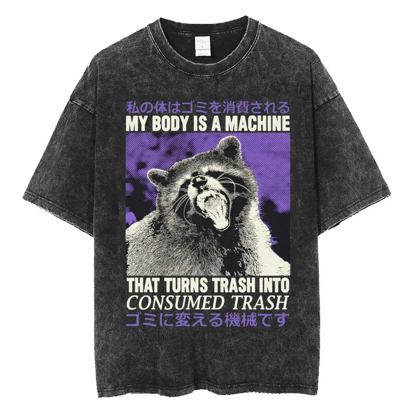 Men's Japanese Frog Retro Washed Oversized T-Shirt – Funny Graphic Streetwear Tee