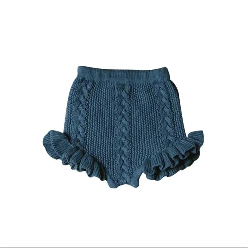 Autumn Baby Girls Knitted Shorts Children Bloomer Toddler Princess PP Shorts Kids Girls Ruffle Edge Lovely Lotus Butt Shorts