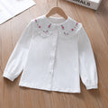 Girls Embroidered Floral Ruffle Collar Blouse – Long Sleeve Spring Top