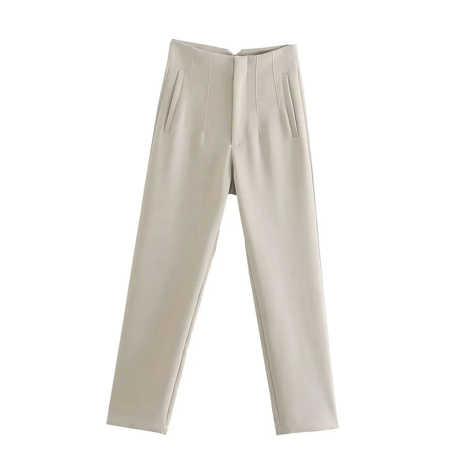 Women's Slim High Waist Pencil Pants – Vintage Solid Color Office Lady Trousers
