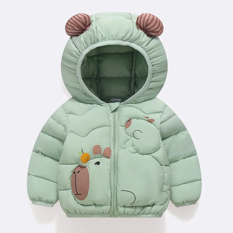 Kids Cartoon Print Thick Hooded Down Cotton Coat – Warm Winter Outerwear Ages 2–6