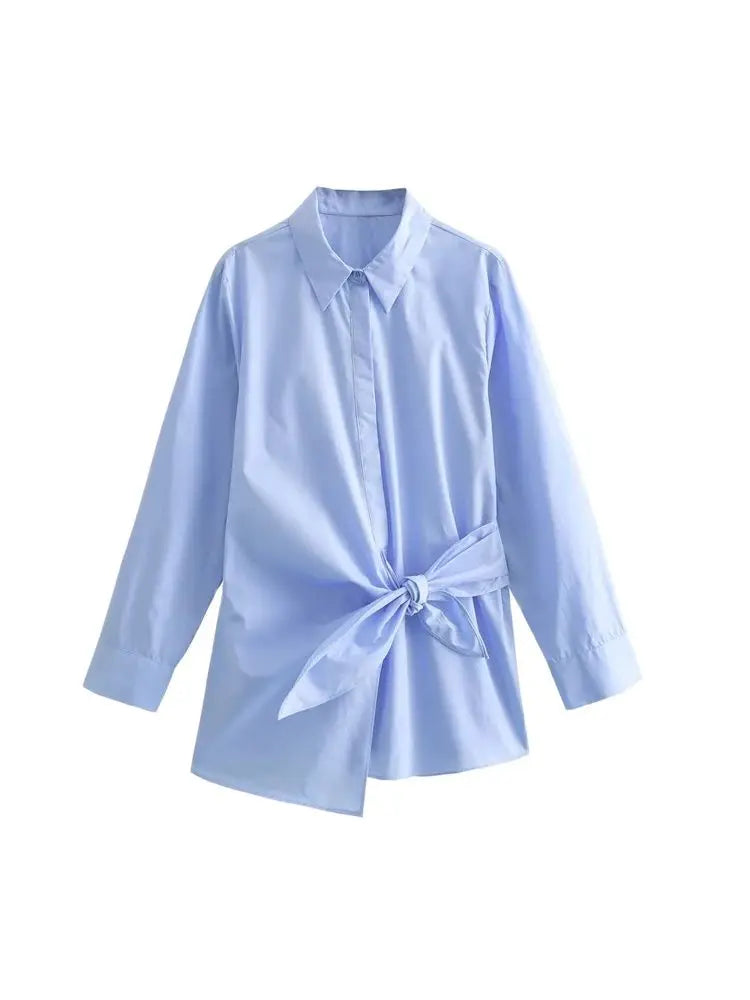 Women's Chic Long Sleeve Button-Up Blouse Fashion Bow Tied Shirt Stylish Female Top
