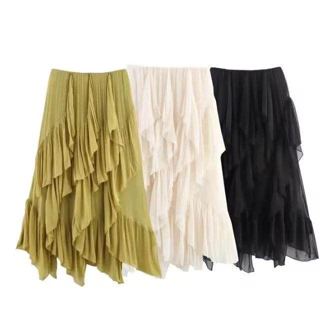 European and American style 2025 summer new product women's clothing design sense layered decoration mid waist MIDI skirt