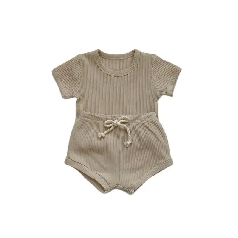 Baby Boy Striped Short Sleeve T-Shirt & Shorts Set – Soft Summer 2-Piece Outfit