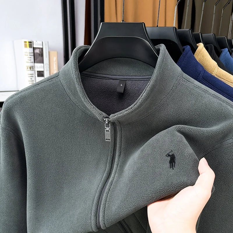 Men's Luxury Velvet Stand Collar Embroidered Jacket – Warm Zipper Cardigan Coat