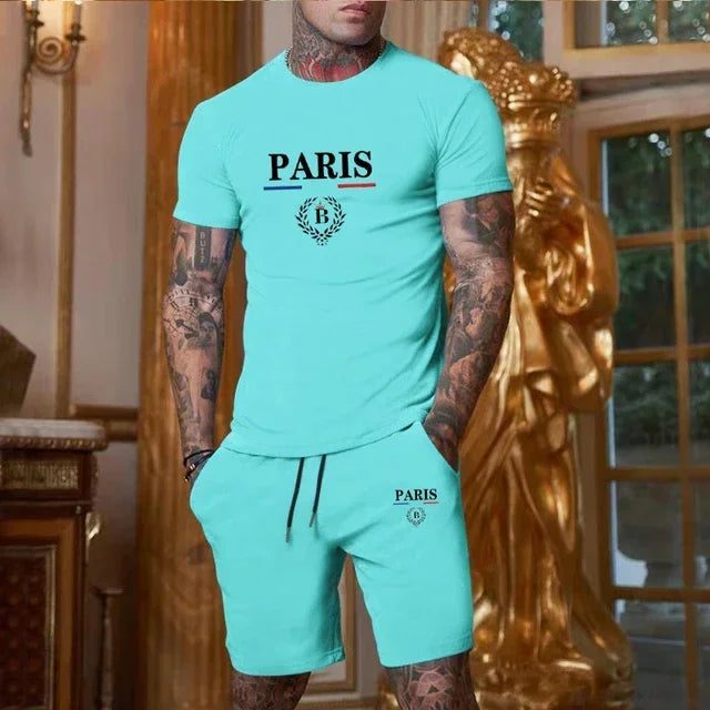 New Summer Men's Fashion Short sleeved T-shirt and Shorts 2-piece Set Sportswear Fashion Slow Running Casual Men's Set