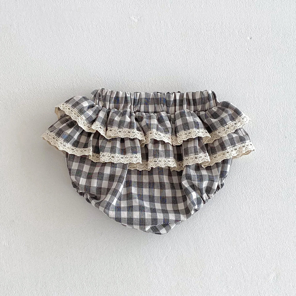 Baby Girls Plaid Ruffles Lace Skirt Shorts Kids Summer Pettiskirt Toddler Tutu Skirt Infant Bloomers Cake Layeres PP Shorts 0-3t