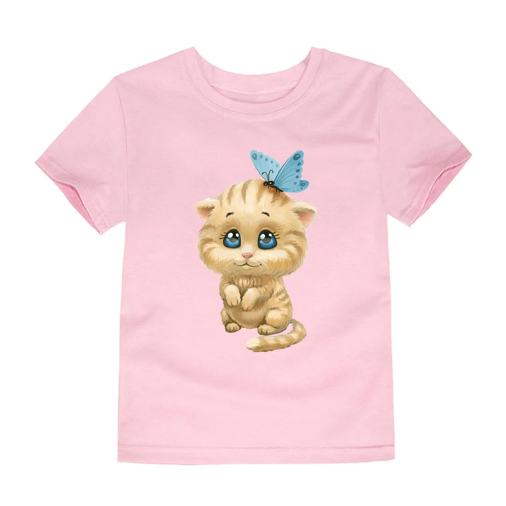 Girls Rainbow Cartoon Cotton T-Shirt – Colorful Summer Tee Ages 2–14