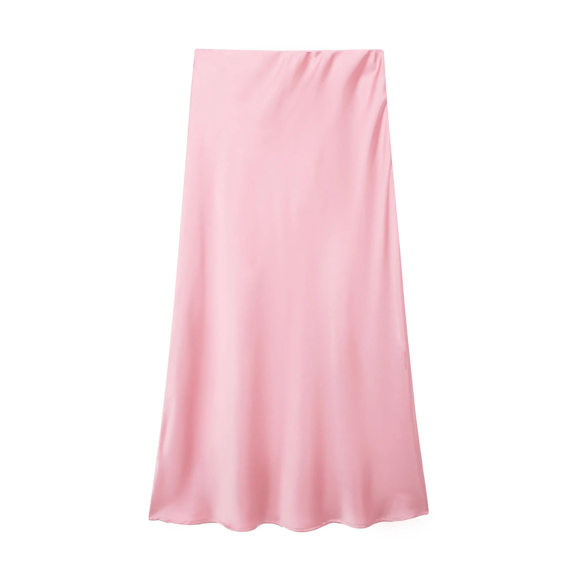 Women's Black Satin High Waist Midi Skirt – Elegant Office Summer Skirt