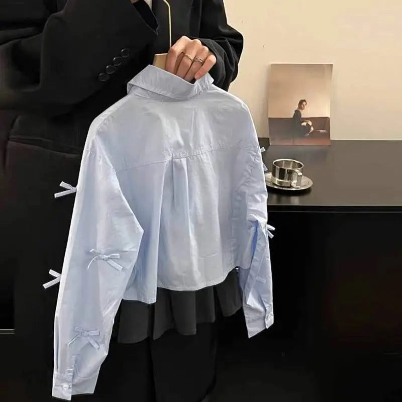 Girls Korean Sweet Bow Shirt – Loose Casual Spring Blouse