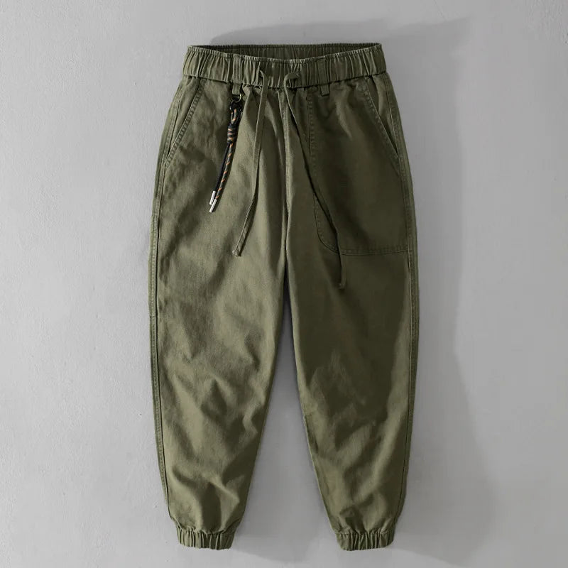 Autumn New Men's Cotton Simple Cargo Pants Casual Solid Color Elastic Waist Soft Street Joggers Men Trousers F7622