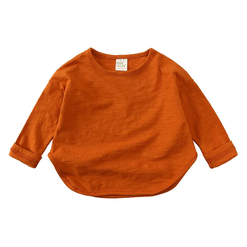 Kids Solid O-Neck Long Sleeve T-Shirt – Soft Cotton Casual Base Top