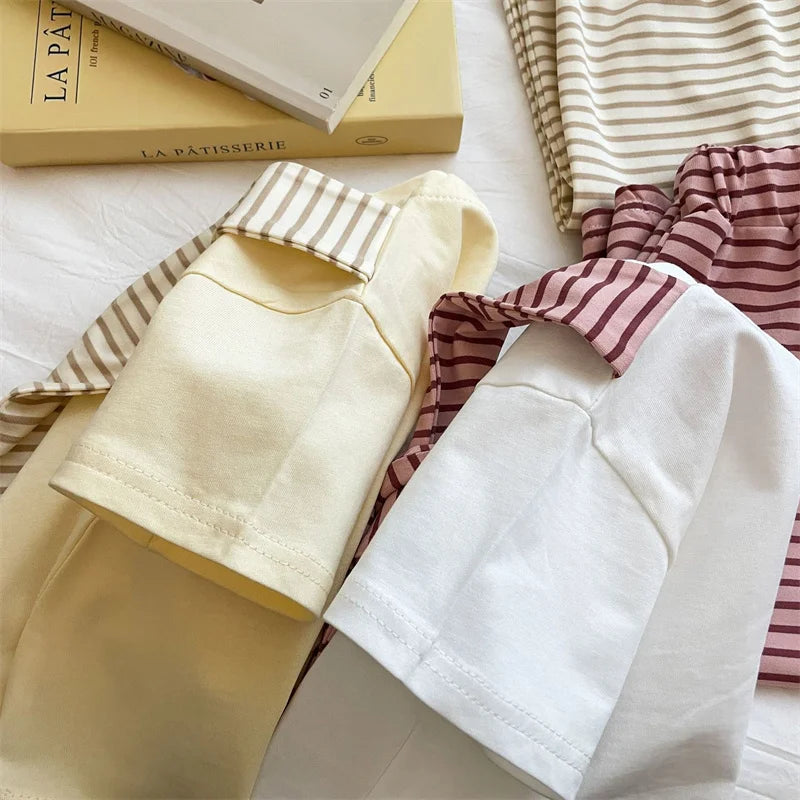 Girls Striped Shawl T-Shirt & Pants Set – Casual 2-Piece Summer Outfit Ages 1–12