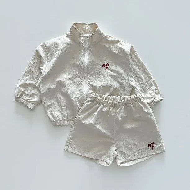 Boys Korean Plaid Sun Coat & Shorts Set – Long Sleeve Zipper 2-Piece Summer Outfit