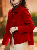Women's Classic Short Woolen Coat – Button-Up Warm Autumn Winter Outerwear