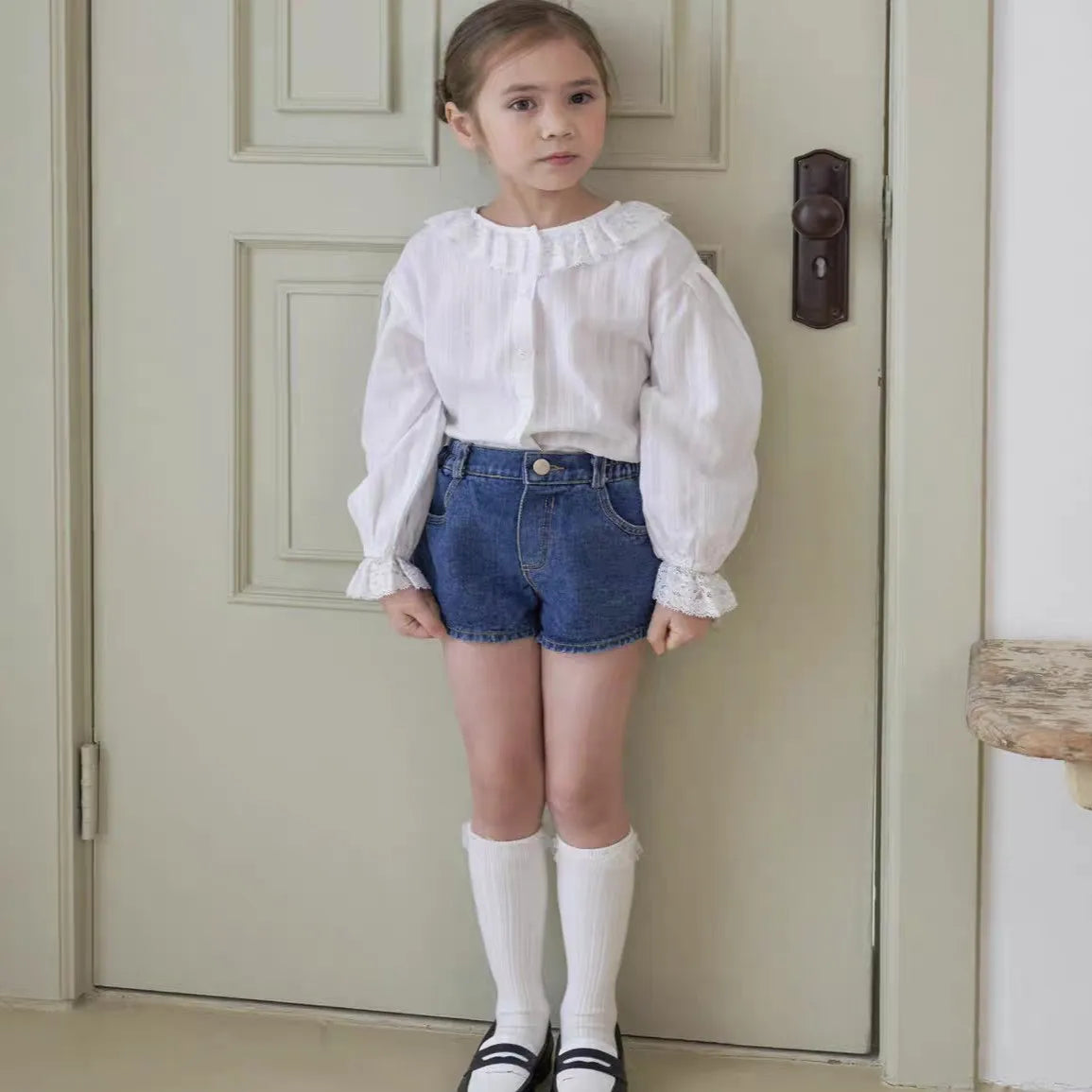 K2603 Vintage Floral Korean Style Summer Baby Girl's Ultra-Short Denim Shorts Fashionable Versatile Kids' Clothing