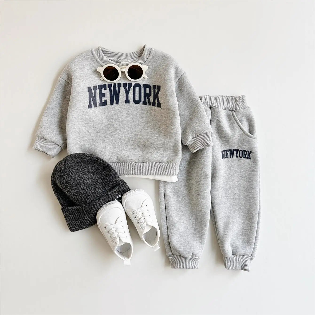 2Pcs Baby Clothing Set Boys Girls NewYork Print Sports Top Pants Suit Sweatshirt Winter Toddler Outfit Thick Newborn Clothes