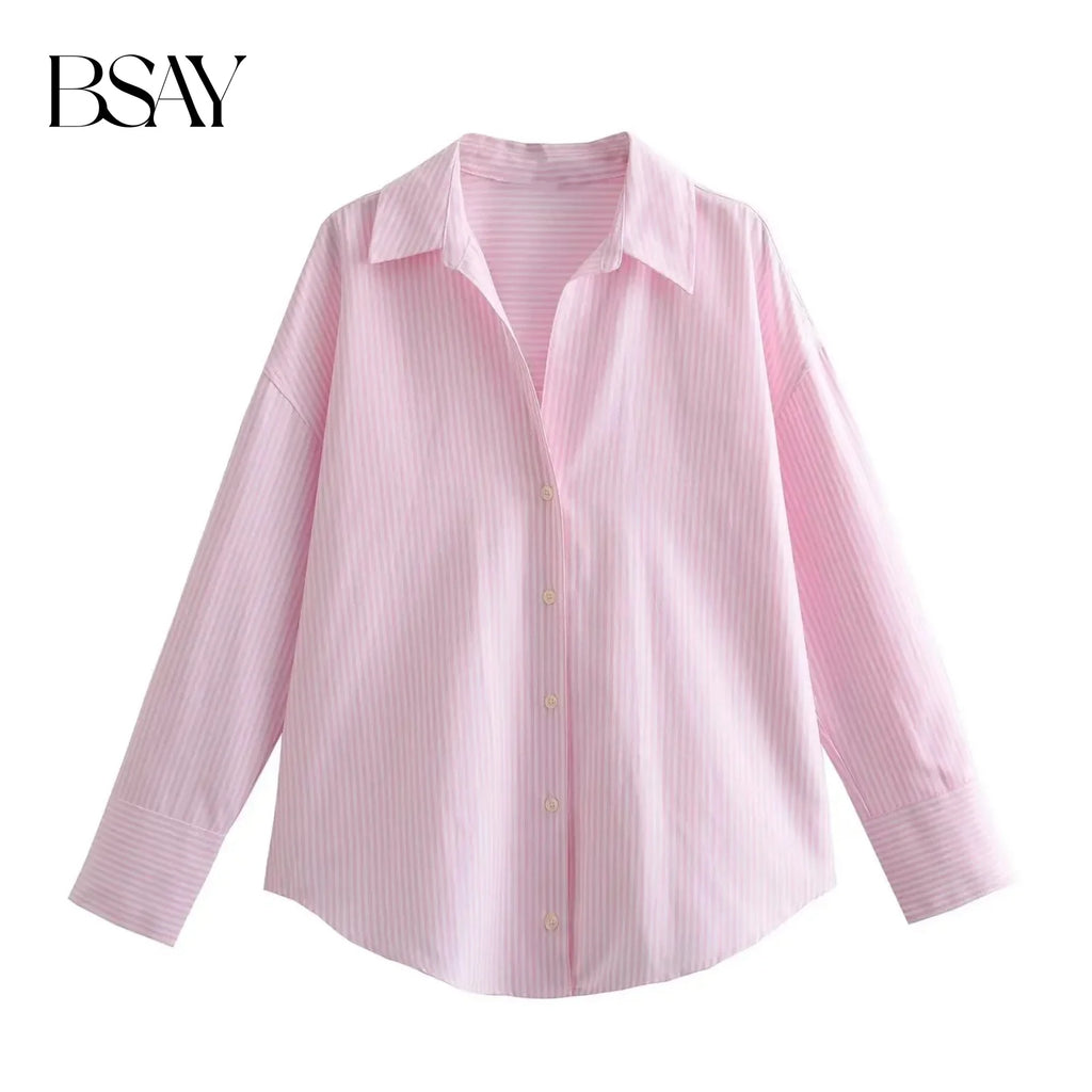 Women's Cotton Oxford Long Sleeve Lapel Blouse – Single-Breasted Street Chic Crop Top