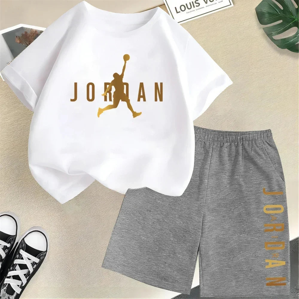 Summer Short Sleeve Children Set Slam Dunk Master Pattern Print Sports T-shirt+Shorts 2pcs Set Kids Boys Girls Fashion Tracksuit